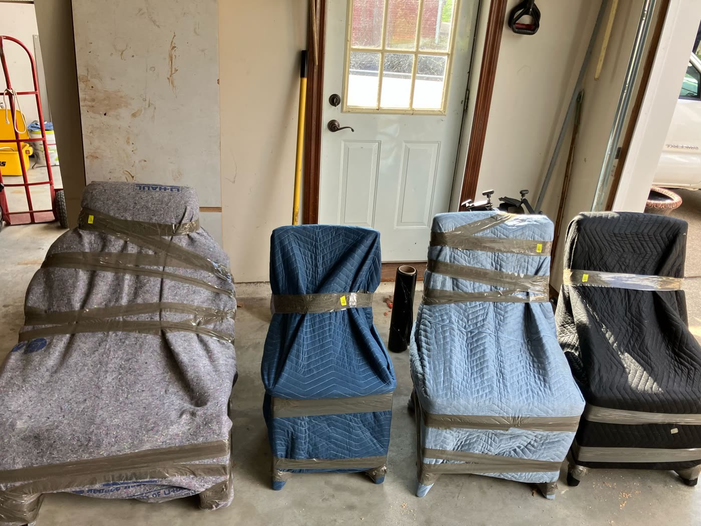 Wrapped furniture ready for transport